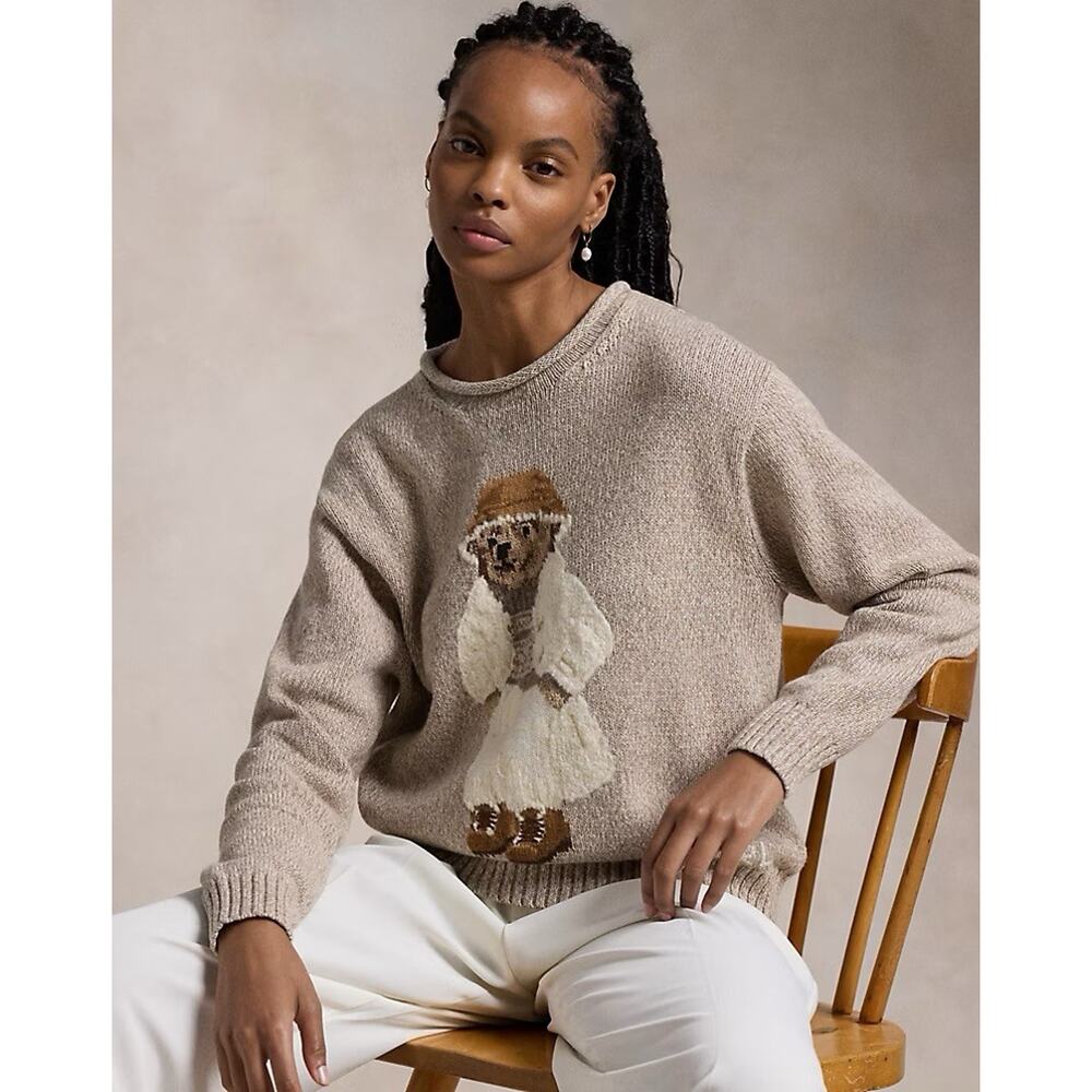 NWT Ralph Lauren Woman Polo Bear Cotton Roll-Neck Jumper Multi Large